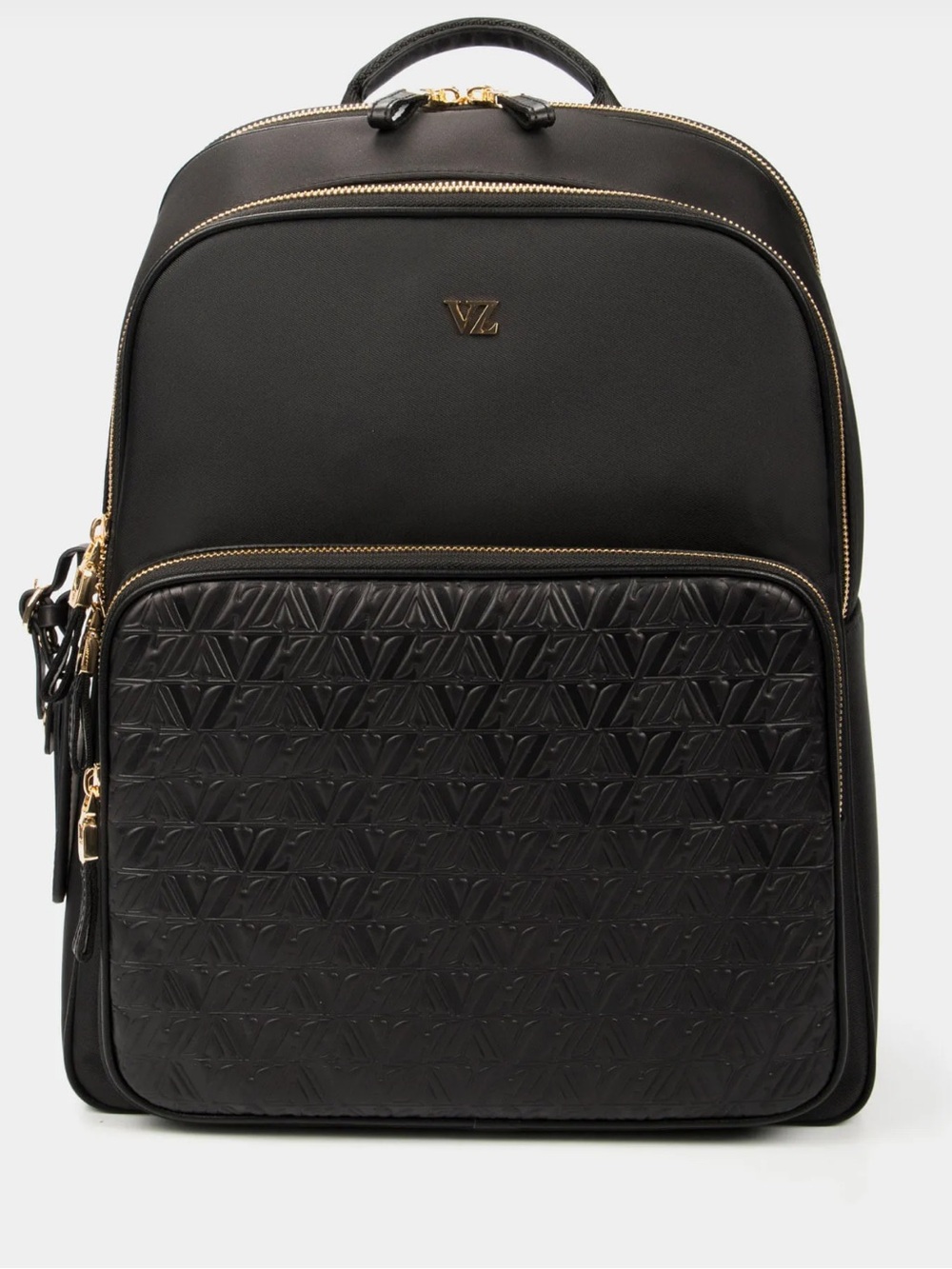 Black Quilted Front Pocket Backpack leather Gold Hardware